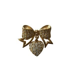 Swarovski Crystal Brooch Bow and Dangling Heart